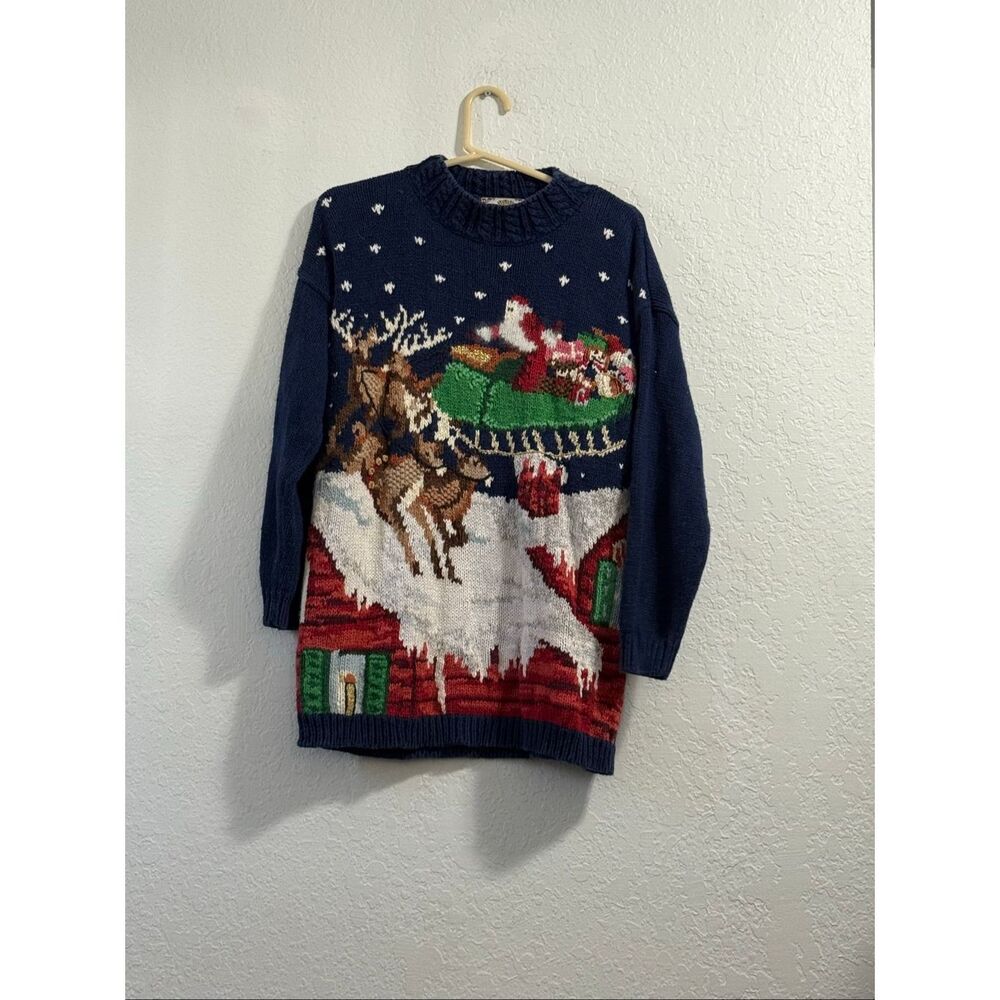 Vintage Tiara International Sweater Womens Medium Santa Reindeer Christmas 90s
